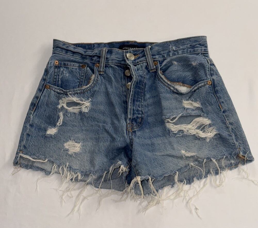 Aeropostale Women’s 90s High Rise Cut-Off Distressed Denim Shorts Size 4